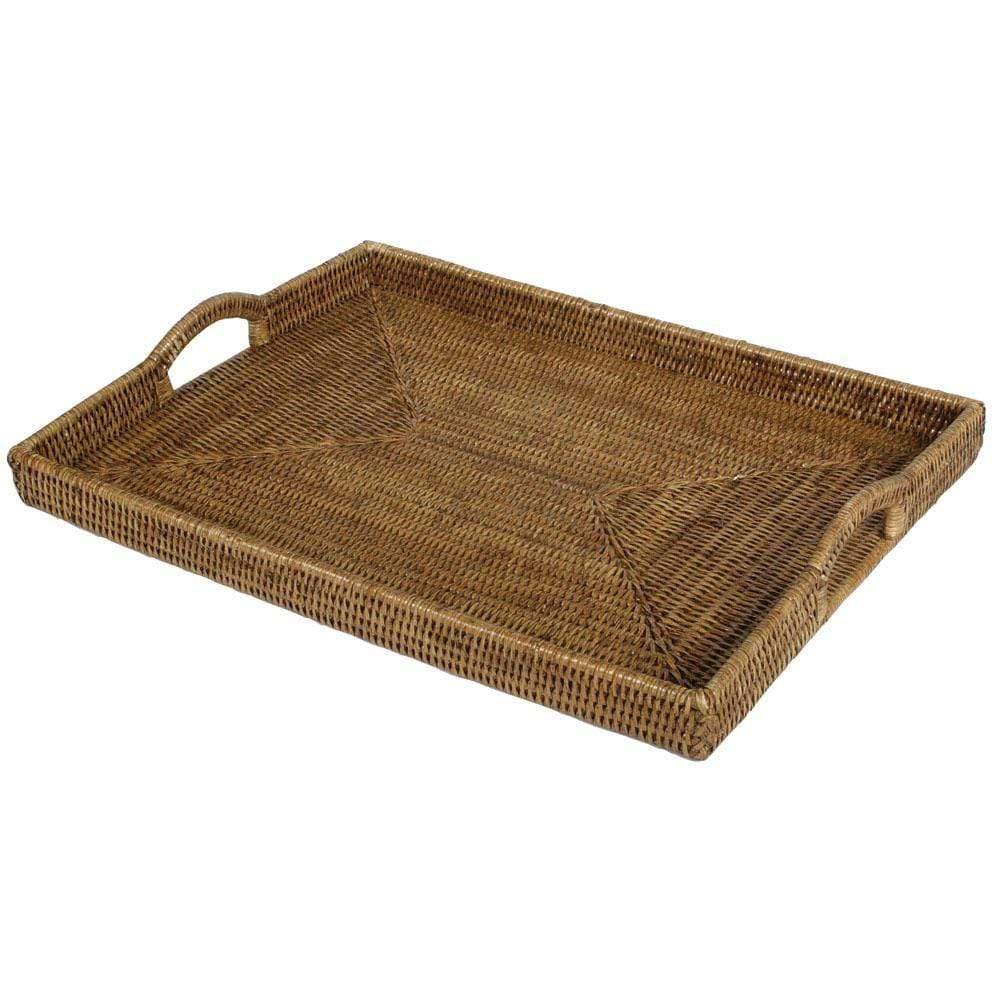 Dark Natural Rattan Rectangular Tray